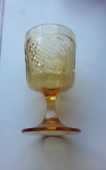 Amber Glass Goblet 1 Only Decorated With Grapes & Leaves 6″ Tall x 3 1/2″ Wide