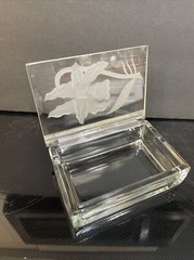 DOROTHY THORPE Glass Trinket Box-Etched Flower-MCM-Art Deco