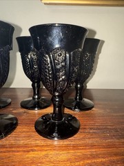 5 Tiara Indiana Glass Black Paneled Daisy Monarch Water Wine 6 3/8″