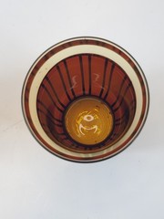 VTG MCM Art Deco Czech 3 Cocktail Glasses Gold Stripes Modernist Dark Amber Red