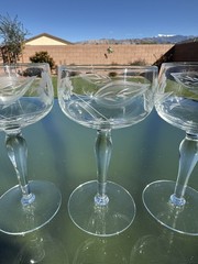 3 W.J. Hughes Cornflower Cordial Crystal Etched Cordials Sherry Glasses Vintage