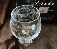 Vintage New 6 Claudia Bohemia Floral Etched Brandy Cognac Crystal Goblet Style