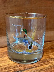 Vintage Set of 7 Duck Whiskey Glasses Ned Smith Waterfowl Gold Rim Rocks Glasses