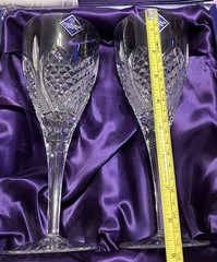 NIB Set of 2 Edinburgh Crystal Wine Glasses Made Scotland Millenium Collection