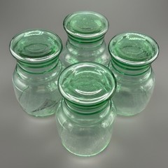Lot of 4 Libbey Green Depression Glasses Tudor Style Ringed, in a Chromed Holder