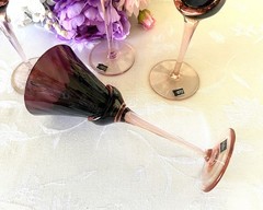 Set 4/Crystal Water Goblets, Mikasa Blossom Plum, Boussu Belgium 9.25″