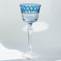 Bohemian Style Ink Blue Wine Goblet Glasses Hand Cut Crystal Stemware 5oz