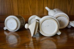 Japanese Ceramic Cream Coffee Pot Set: 70’s Butterfly Scroll Design