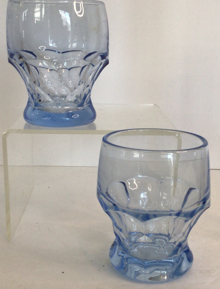 (2) Vintage Cambridge Georgian Lt Blue 9 Oz Flat Tumblers Glass Tumblers 4” Tall