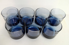 Blue Glass Heavy Rounded Bottom 12oz. Cocktail Tumblers 3 3/4″ X 3 5/8″ (Set-7)