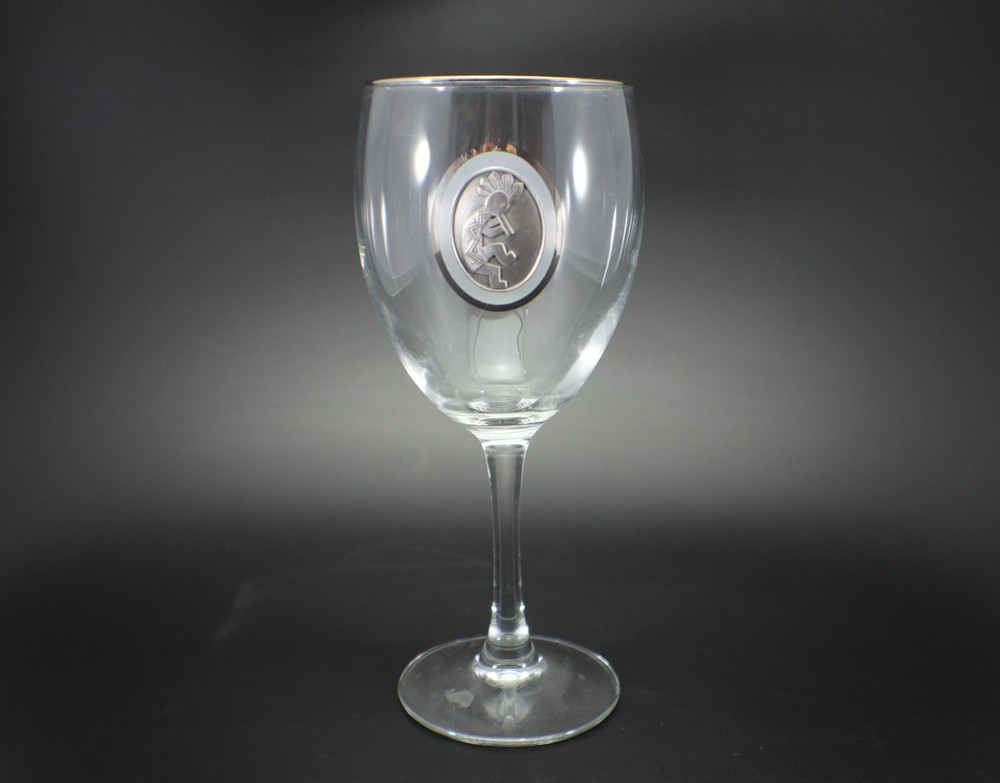 Wine Glass Pewter Kokopelli Emblem Silver Rim Southwest