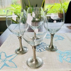 Set of 4 Williams Sonoma 95% Pewter Stem Red Wine Glasses WMS20 Retired