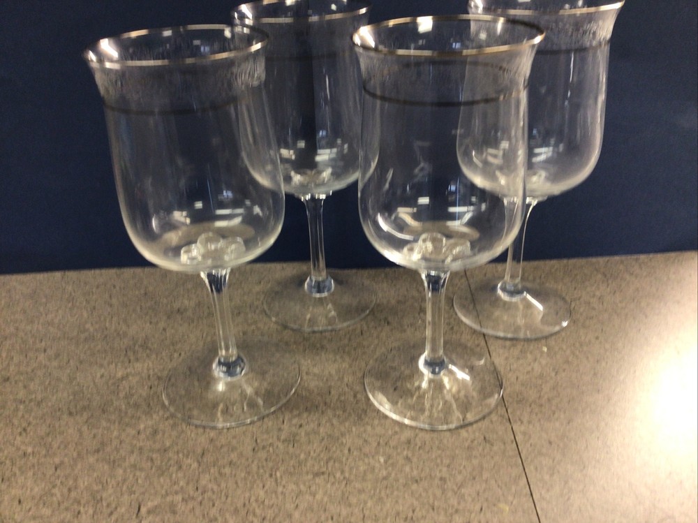 (4) Vintage Lenox Moonspun Crystal Water Goblet Platinum Trim-7 1/8” Pristine