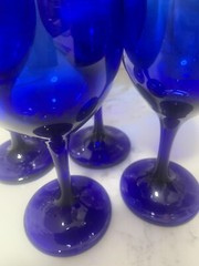 Vintage Colbalt Blue Stemmed Wine Glasses 8” Pedestal Goblets Set Of 4