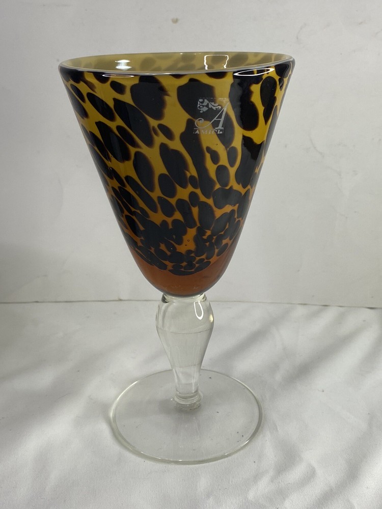 Global Amici Safari Leopard Tortoise Wine Water Goblet Handblown Glass Jungle