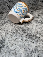 Handmade Ceramic Mug Unique Handle Abstract Art Pottery 4.5″ Tall Signed Artist