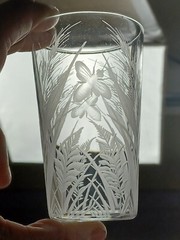 English Stourbridge Engraved Bee & White Juice Tumbler Glass Circa 1880-1900