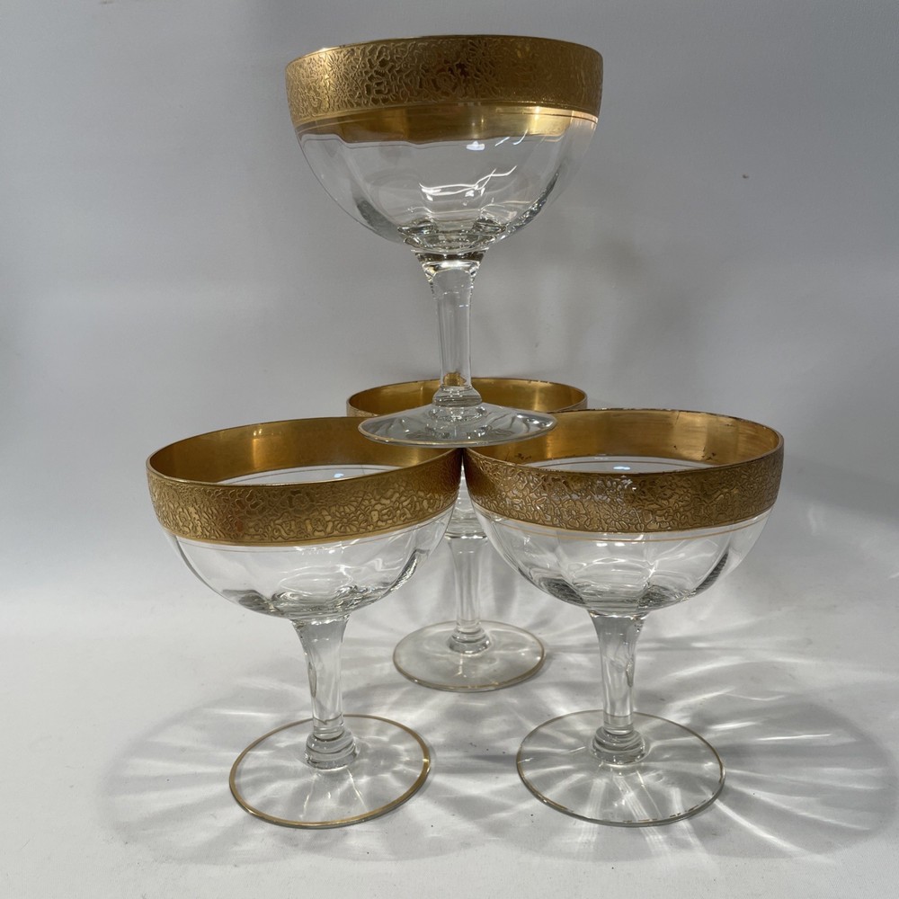4 Tiffin Franciscan Melrose Champagne Margarhitta Glasses Gold Encrusted Rim