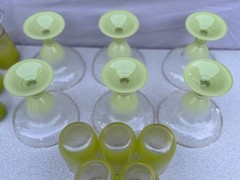 Large Blendo Lime Green Barware Set With Gold Rim 15 pieces Tumblers Cruets etc