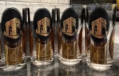 Vintage Set of 4 MCM Stancraft World Travelers Highball Black and Gold Tumblers