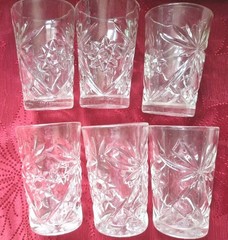 Set Of 6 Anchor Hocking Prescut Clear 4” Flat Bottom Juice Glasses