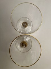 Set of 2 Vintage MCM Crystal Water Goblets Gold Trim and Gold Ball Stem 5 1/8″h