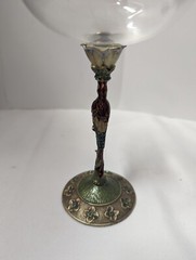 Wine Glass Goblet Bronze Enamel Rhinestone Jeweled Stem Parrot Macaw 8.5″ Tall