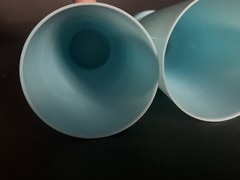 4 French Portieux Vallerysthal Blue Opaline Glass Water Juice Tumblers 5.25″ x3″