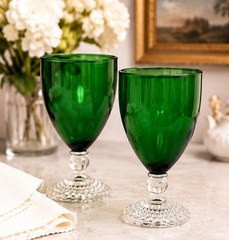 Set of 2 Anchor Hocking Boopie Emerald Green Bubble Foot Water Goblet Glasses