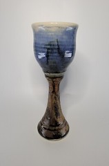 Art Pottery Chalice Goblet Handmade Signed Blue and Brown Glaze