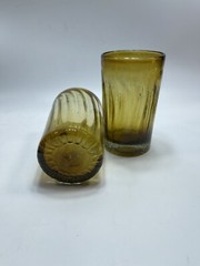 VTG Amber Bubble Glass Tumblers Handblown Swirl Rough Pontil BLENKO? SET of 2