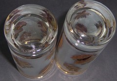 Vintage Libbey Golden Foliage Frosted Highball Glasses Gold Leaf MCM Set of 2