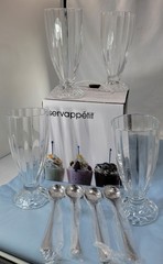 Servappetit Milk Shake Heavy Ribbed Glass Set of 4 With 4 Long Metal Spoons