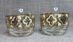 2 pc Culver 22KT Gold Roly Poly Whiskey Glass Salley Pattern Mid Century Style
