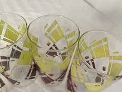 MCM VINTAGE TUMBLER GLASSES BROWN & YELLOW DIAMOND PLAID 6.5” X 3.24” Set Of 4