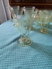 HOCKING GLASS CO. CAMEO or BALLERINA YELLOW 9-OUNCE FOOTED WATER TUMBLER!
