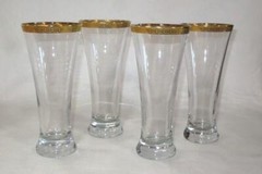 4 Lovely Tiffin Gold Encrusted Pilsner Glasses 7 1/8″ tall