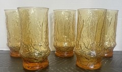 Anchor Hocking Amber Rainflower Drinking Glasses (5) Perfect for Fall!