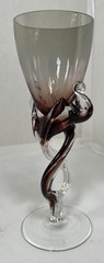 purple glass stemware 4 wine glasses hand blown glass melted 2 strands twisted