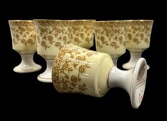 6 Antique Royal Worcester Sepia Daisies Small Pedestal Goblets Aesthetic Cordial
