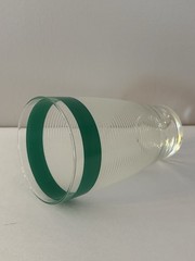 Vintage Anchor Hocking XL White Frosted Pinstripe Glass With Green Band 30 oz