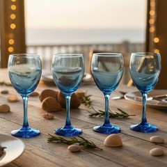 Cristar Cobalt Blue Wine Glasses, Set of 4, Vintage Copa Versalles Stemware