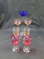 Set/7 Multicolored Long Stem Liqueur Cordial Shot Glasses “Fancy” EUC. 46