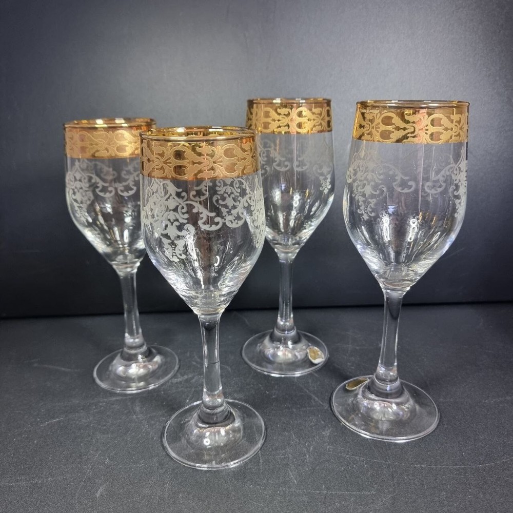 Bernini 24KT Crystal Stemware Hand Decorated Italy Set Of 4 flutes