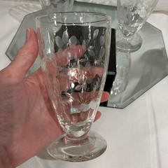 Vintage Crystal Ribbed 5.5” Footed Glass Flowers, Leaves, Fern – Set of 3
