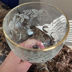 Vintage Bartlett-Collins Grape and Leaf Thumbprint Glass Water Goblet