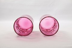 CRANBERRY GLASS INVERTED THUMBPRINT DOT OPTIC 3.75″ TUMBLERS-6 PCS