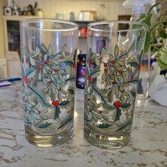 VTG LIBBEY CRISA HOLLY BERRY CHRISTMAS HOLIDAY 6” TUMBLERS 16 OZ GLASS SET OF 2