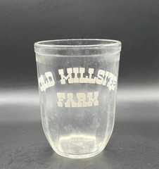 Vintage Old Millsite Farm Clear Glass Juice Tumblers Set of 2 Advertising