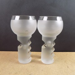 2 Mid Century Modern Murano Glass Goblets Bubble Frosted & Cut 6.25″ Tall VGC